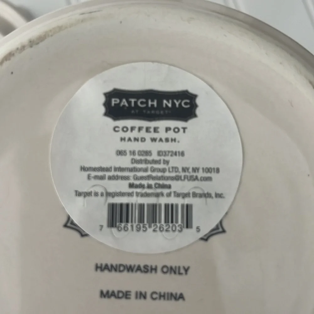 Coffee Pot by Patch NYC @ Target. Cream color with fern design ceramic